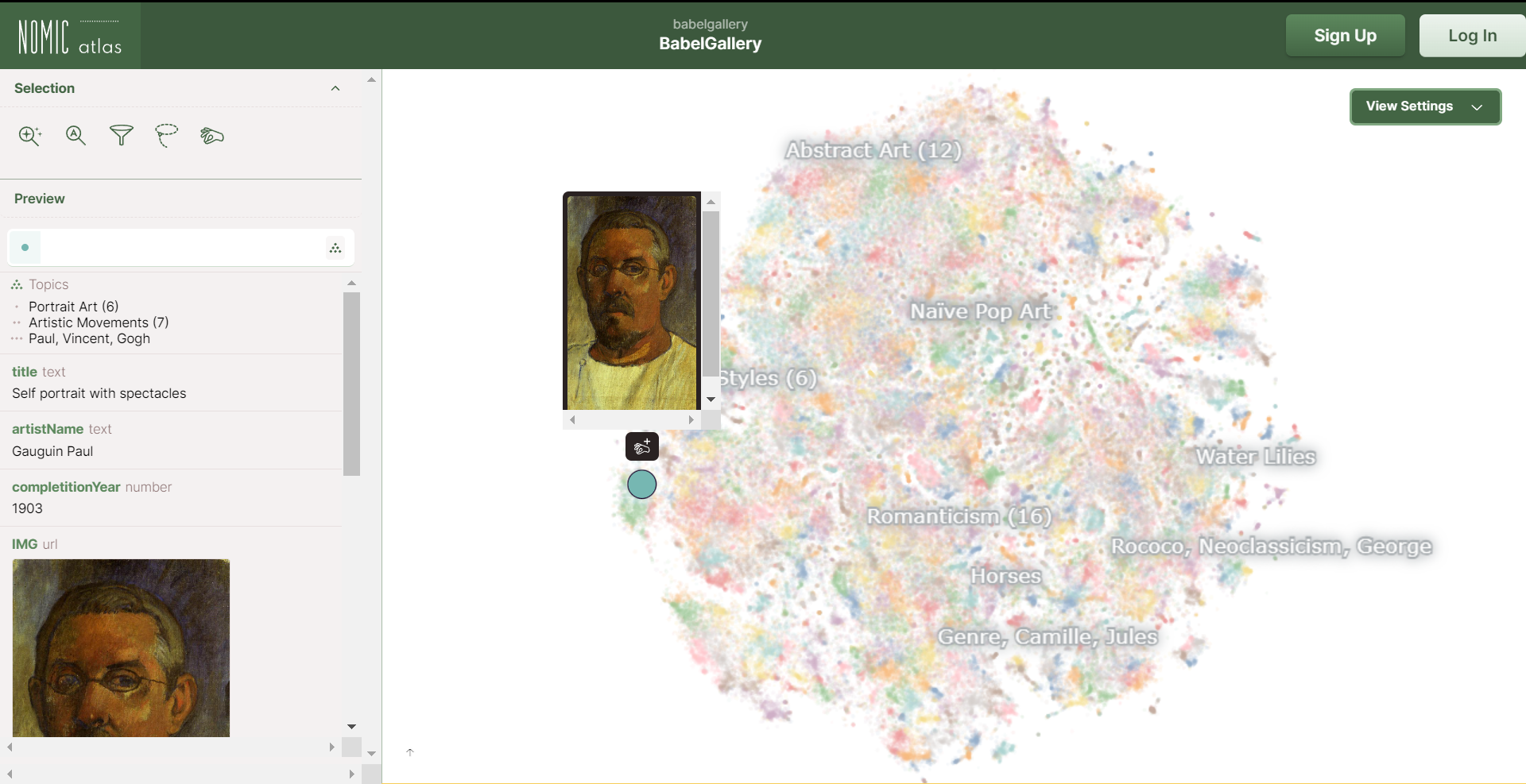 Cartographie des 220 000 œuvres disponibles sur le site Wikiart